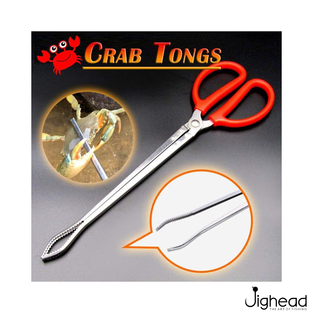 Multi-Function Crab Tongs 14.5 inch 37 cm Metal ABS Anti-Slip Grip Silver and red 14.5 inch metal crab tongs with grooved tips
