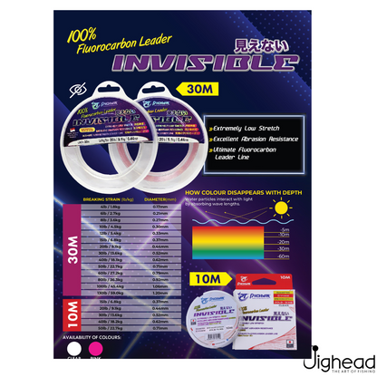 Pioneer Invisible Flurocarbon Leader 30M | 6lb-80lb