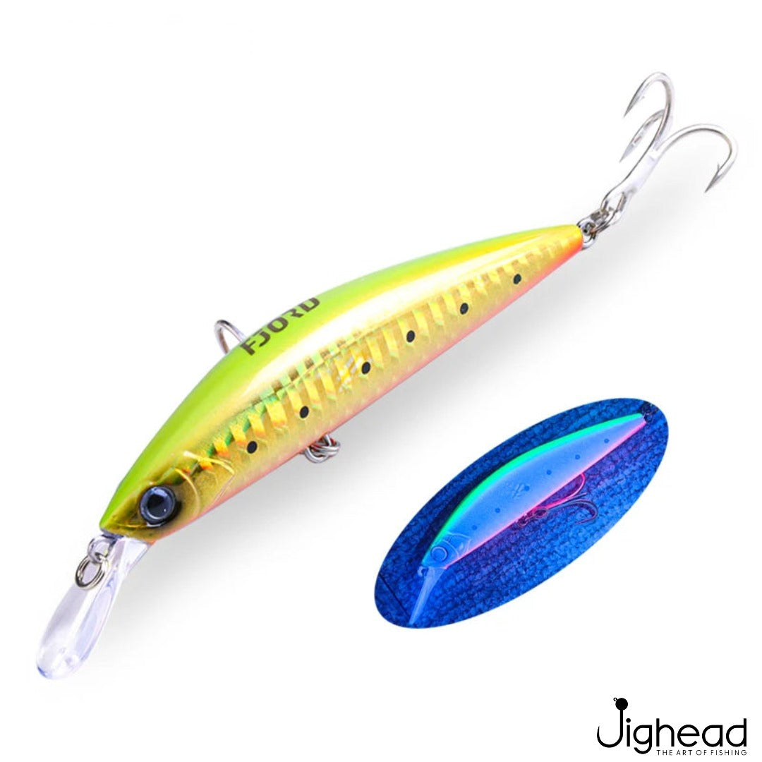 Fjord 90mm heavy minnow C8 - Chartreuse Spots