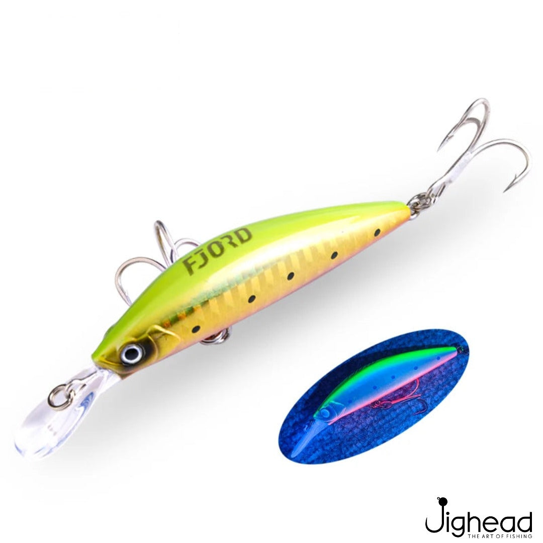 Fjord 70mm heavy minnow C8 - Chartreuse Spots