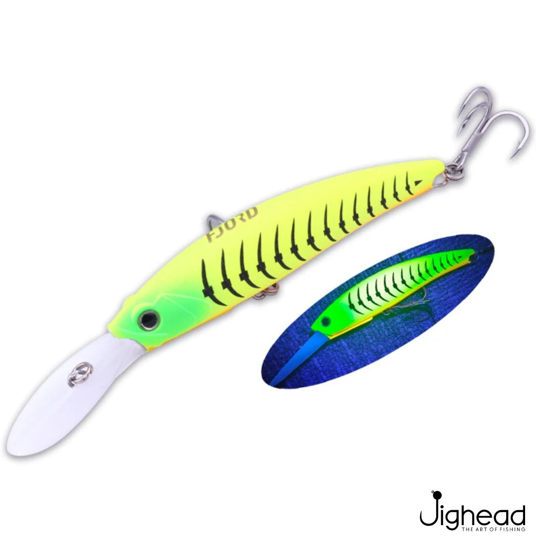 Fjord 120mm floating trolling minnow C8 - Chartreuse Tiger
