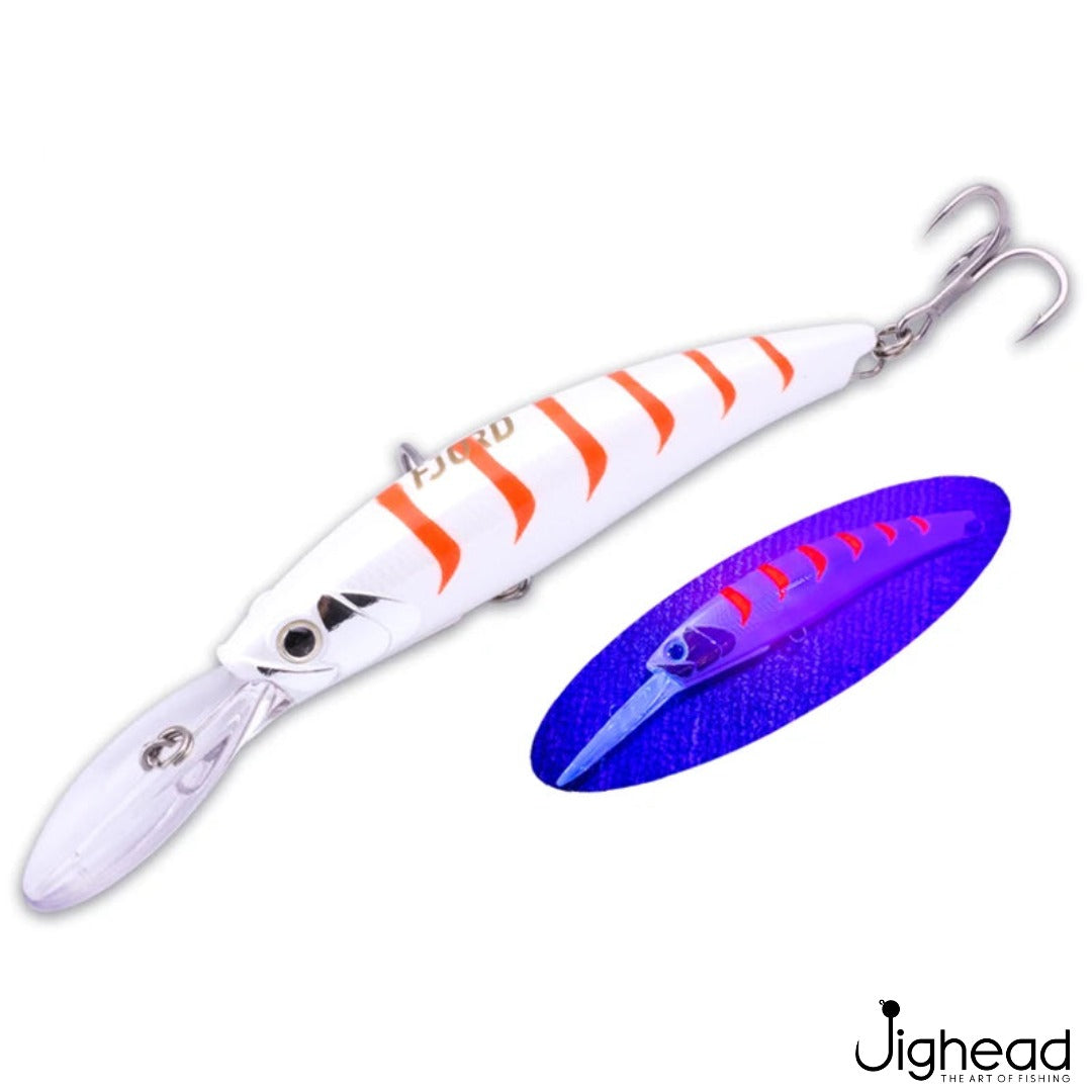 Fjord 120mm floating trolling minnow C9 - White Orange Tiger