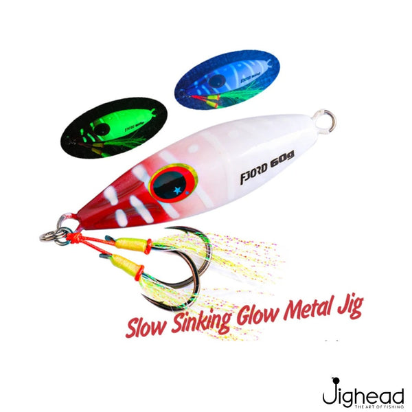 Fjord 40g slow pitch glow jig 1 - White Glow Red