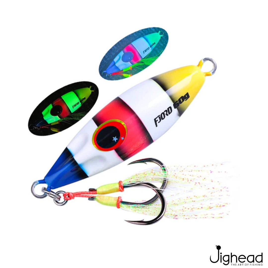 Fjord 40g slow pitch glow jig 2 - Blue Red Glow