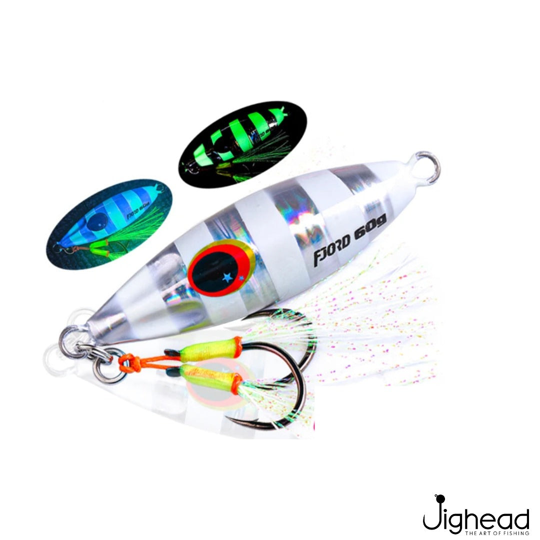 Fjord 40g slow pitch glow jig 6 - Silver Glow Stripe