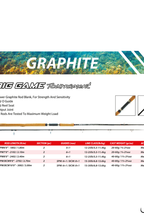 Pioneer Big Game Tournament 8ft-9ft Graphite Spinning Rod